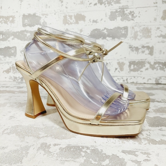 New BP Netta Platform Gold Metallic Strappy Sandals H864 - Picture 5 of 13